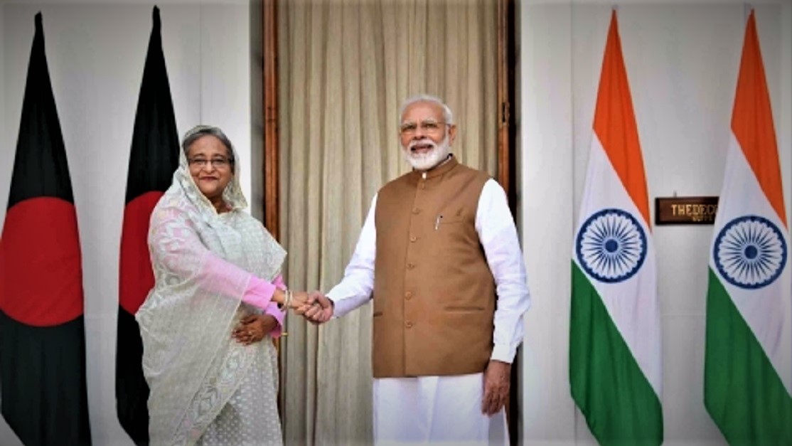 Prime Minister Narendra Modi with his Bangladeshi counterpart Sheikh Hasina. (Twitter/@MEAIndia)